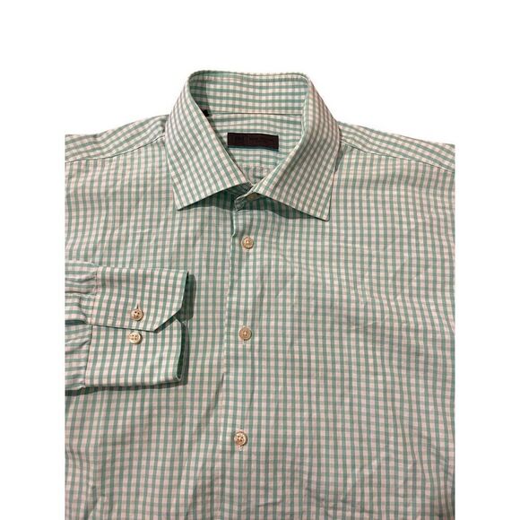 SUITSUPPLY Men's Long‎ Sleeve Dress Shirt White Teal Gingham Cotton Size 42 - Picture 5 of 10
